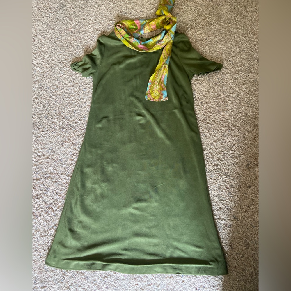 ILGWU Union Made Vintage 1960s Dress Green Mini Dress with paisley scarf